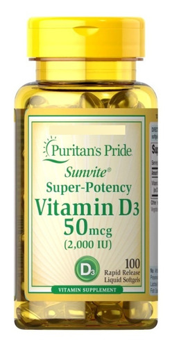 Vitamina D3 De 50 Mcg 2,000 Iu C/100 Softgels Puritans Pride