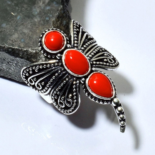 Anillo  Plata 925 Con Coral