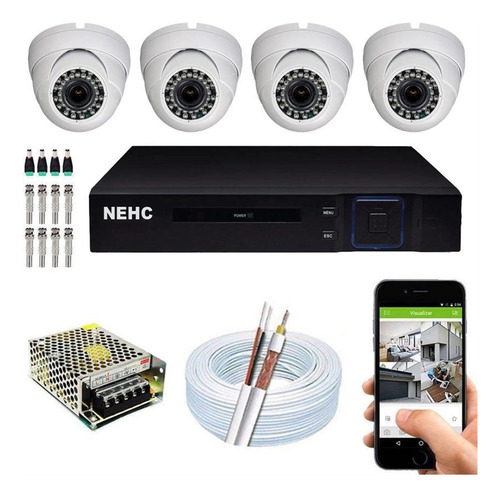 Kit Cftv 4 Câmeras Segurança Dome 1080p 20m Dvr Full Hd 4 Ch