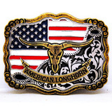 Fivela Banderia Eua Country Touro American Longhorn Peao