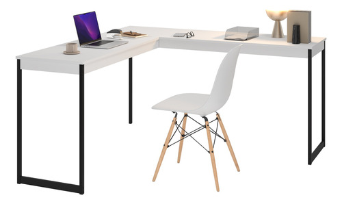 Kit Escritório: Mesa Em L + Cadeira Eames Moderno Industrial