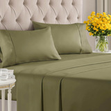 Sabana Para Cama Queen De Algodon Satinado Color Verde 4 Pz