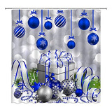 Cortina De Ducha De Feliz Navidad, Bolas De Navidad Azules, 