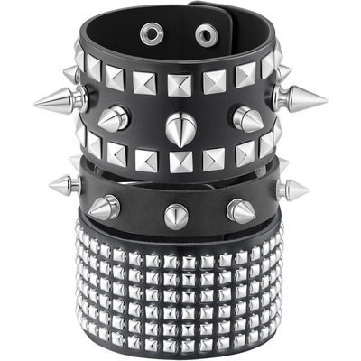 Brazalete Para Hombre De Piel Trenzada Con Forma De Punk Roc