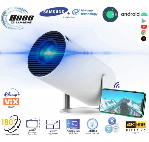 Proyector Android Tv Led 8000 Lumen Wifi Bt 4k Hdr Portatil