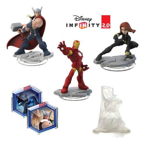 Disney Infinity Marvel Thor Iron Man Black Widow + 2 Discos