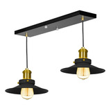 Lustre Pendente Nordic Duplo Base Retangular Preto/dourado