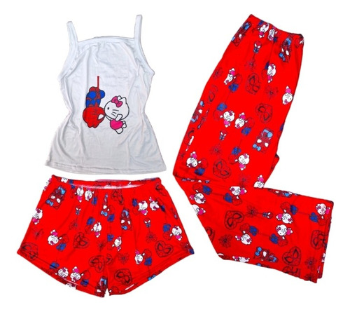Pijama 3 Piezas Hello Kitty Kuromi Blusa + Pantalón + Short 