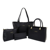 Kit De 3 Bolsas + Carteira Feminina Preto Dhaffy 