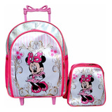 Mochila Minnie Mouse Rodinhas Rosa + Lancheira Termica