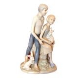 Pareja Con Conejo Porcelana  Kato Kogei Simil Lladro Antiguo