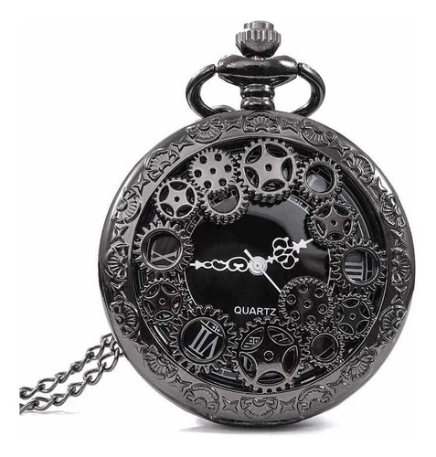 Reloj De Bolsillo Colgante Estilo Engranaje Negro