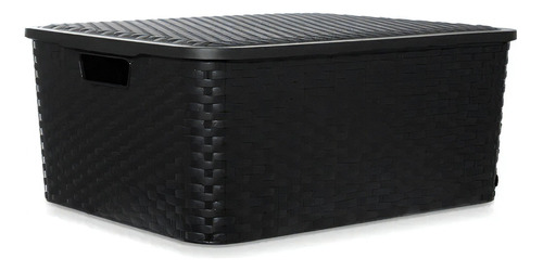 Canasto Caja Organizadora Simil Rattan Grande Color Negro