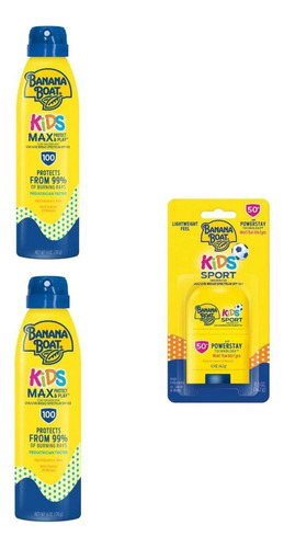 Kit 3x Protetor Spray 100fps Banana Boat Kids + Stick 50 Fps