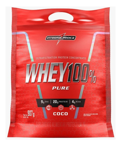 Suplemento Em Pó Integralmédica Whey 100% Pure Proteínas Sabor Coco Em Sachê De 907ml