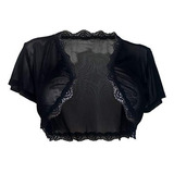 Evogues Plus Size Lace Trim Sheer Bolero Negro