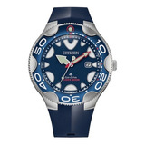 Reloj Citizen Promaster Dive Bn0231-01l Original Color De La Correa Azul Color Del Bisel Plata Color Del Fondo Azul