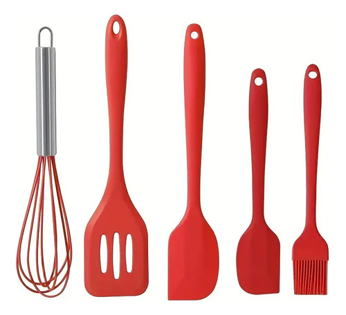 Espátula De Silicona Antiadherente 5 Unidades Cocina Pro Color Rojo