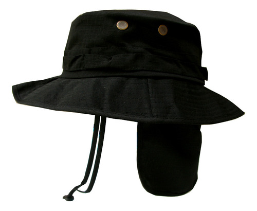 Sombrero Australiano Bonnie Cubre Nuca Negro  Xl - 60 Cm