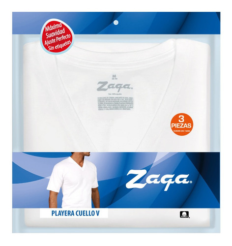 Pack 3 Playeras Camisetas Zaga Cuello  V  100% Algodón