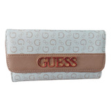 Cartera P/dama Guess Color Crema Estampado Logo Visible