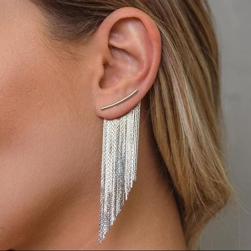 Brinco Ear Cuff Ear Jacket Franja Longo Semijoias Fashion