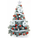 Árbol De Navidad Premium 1,30 Con Adornos Rojo Y Plata Color Arbol Nevado C Adornos Rojo-plata