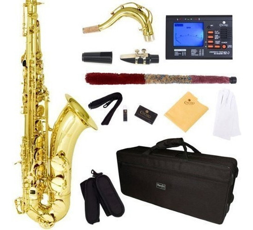 Mendini Dorado B Saxo Tenor Plano Con Afinador, Estuche, Boq