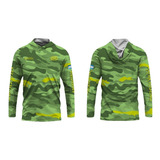 Remera C/ Capucha Pesca Nuevo Milenio Camo Verde + Cuello