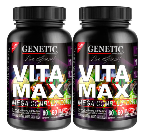 N1 2 Vita Max 60tabs Vitaminas Guarana Ginkgo Biloba Genetic