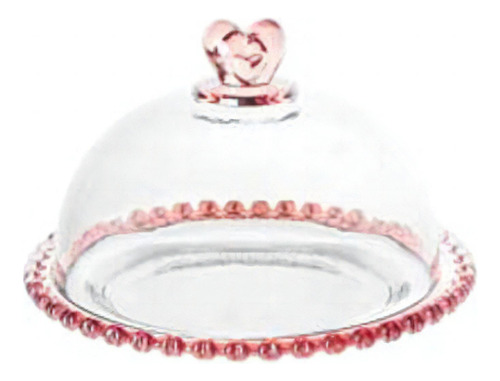 Porta Queijo Queijeira Com Cúpula Cristal Borda Rosa Heart