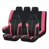 Set Funda Cubre Asiento 9pcs Tela Poliester Negro Rosa Auto