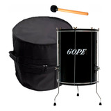 Kit Surdo Gope 18 Pol 60cm Alumí Preto Tripé + Capa Baqueta