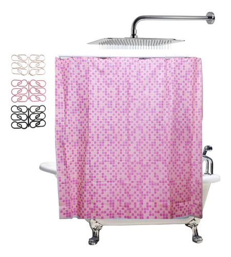 Cotina De Baño Rosada Doble Con Protector + 12 Ganchos