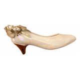 Zapato Antiguo Porcelana Blanca Y Dorada Con Lazo 18 Cm