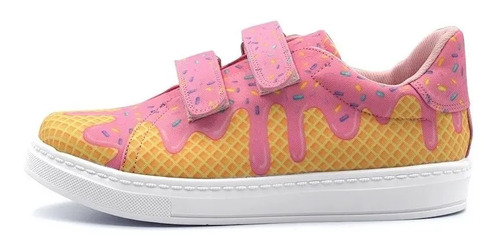 Tenis Rosa Helado De Fresa Pastelito Velcro Niña