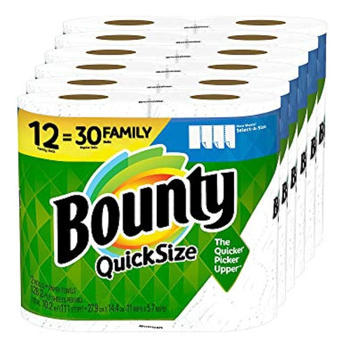 Toallas De Papel De Tamaño Rápido Bounty, Blancas, 12 Rollos