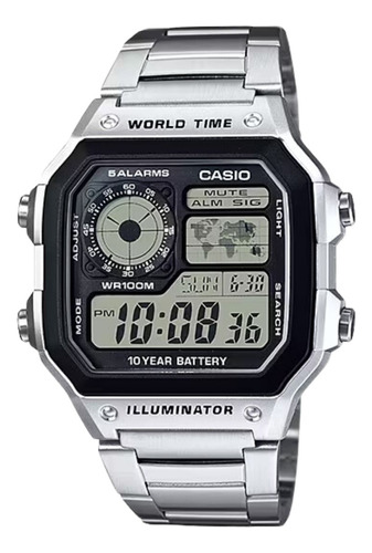 Relógio Pulso Casio Masculino Digital Hora Mundi Ae-1200whd