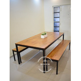 Juego Comedor Hierro Madera Industrial Mesa Bancos 2,00x1,00