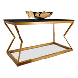 Mesa De Centro Decorativa Retangular Mond - Dourado Cor Dourado/preto