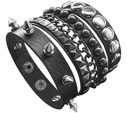 Pack De 3 Pulseras Gótica Punk Rock Brazalete Con Púas