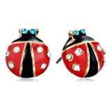 Pendientes Betsey Johnson Con Diseño De Mariquita, Color Roj