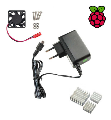 Fonte 5v 3a + Cooler + Dissipadors Raspberry Pi 3 Pi3 B E B+