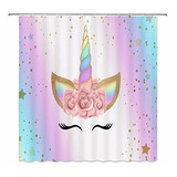 Cortina De Baño Unicornio Arcoíris Rosas Cute (set)