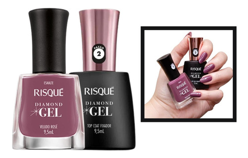 Esmalte Risque Diamond Gel Veludo Rose + Top Coat 9,5ml