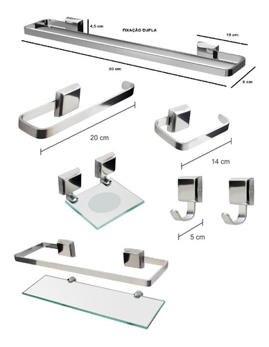 Kit Acessórios Banheiro Luxo 7 Peças Duplo Saboneteira Vidro
