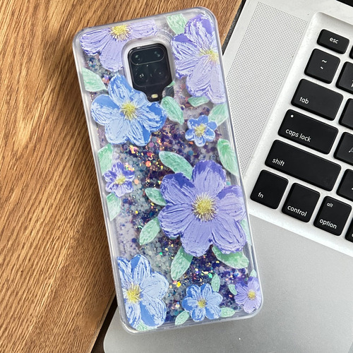 Funda Premium Flor Glitter Liquido Para Redmi Note 9s Pro