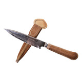 Cuchillo Hoja 14 Cm Dagger Acero Damasco Cabo Cuero Sobado