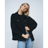 Campera Jean Oversize Mujer Celeste Negra Rígida Larga