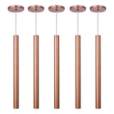 Iluminar Ambiente Kit 6 Pendente Tubo Rose Gold 50cm Cabo Cristal Led Neutro